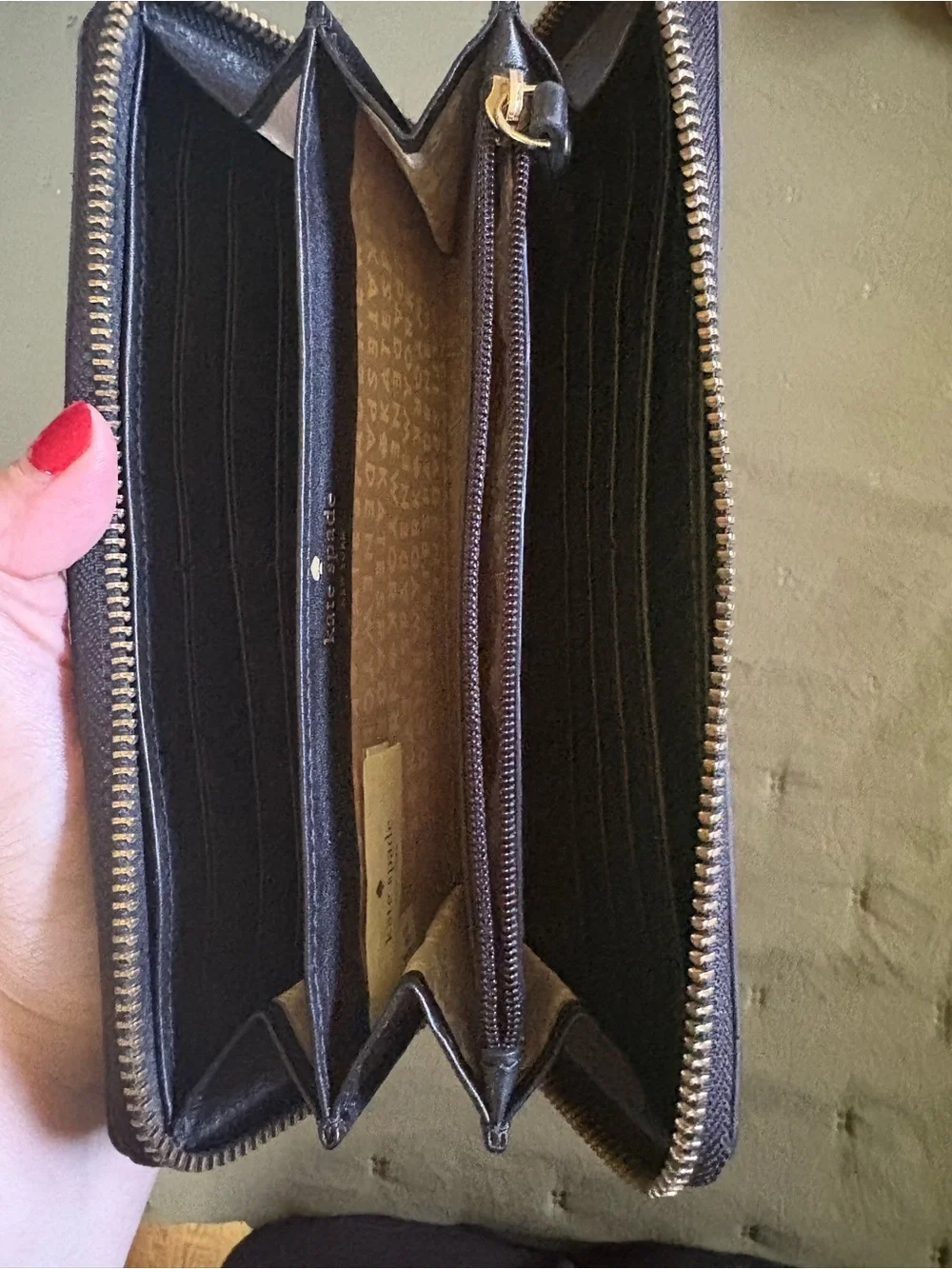 kate spade Black and White Polka Dot Patent Zip Wallet